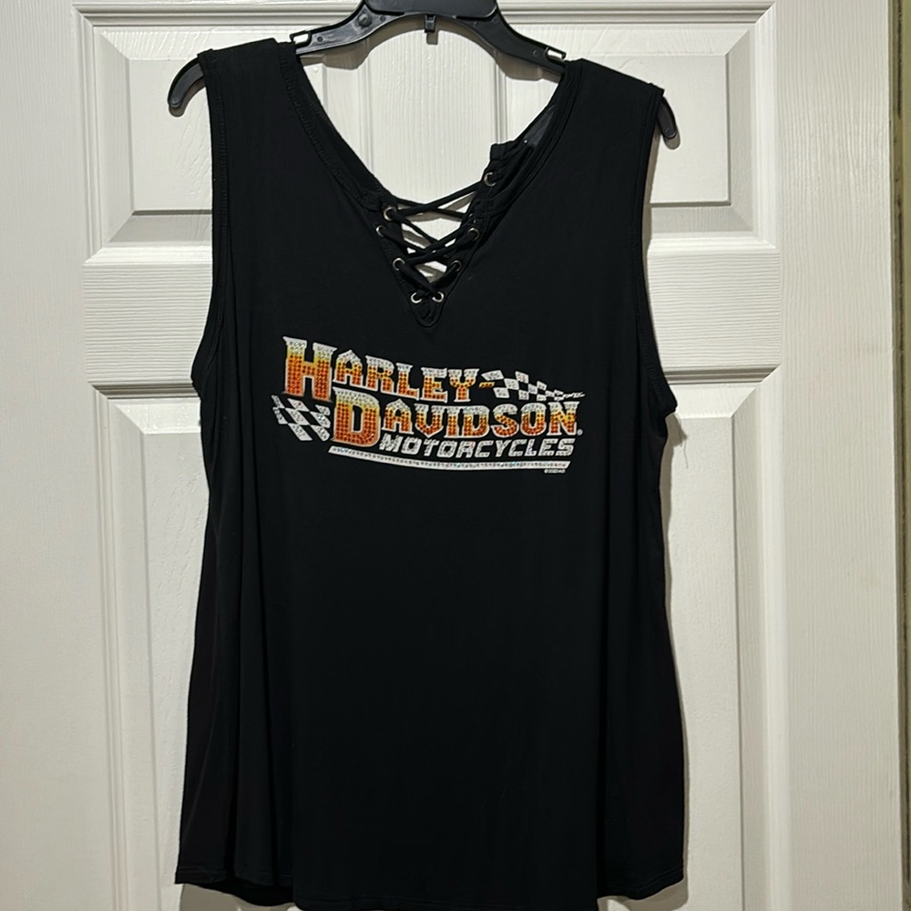 Harley Davidson Women’s Lace Up Black Tank Top Size 2XL